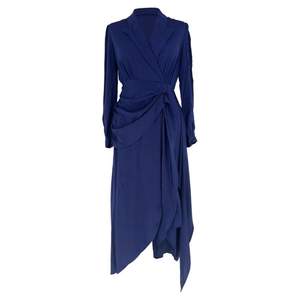 Diane Von Furstenberg Stella Wrap-Effect Midi Dress in Navy Blue Silk